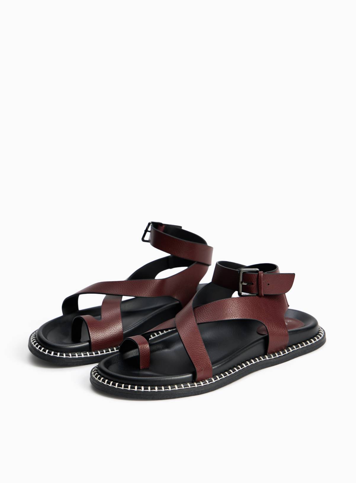Burgundy Stitch Edge Detail Footbed Sandals 3 - Image 2